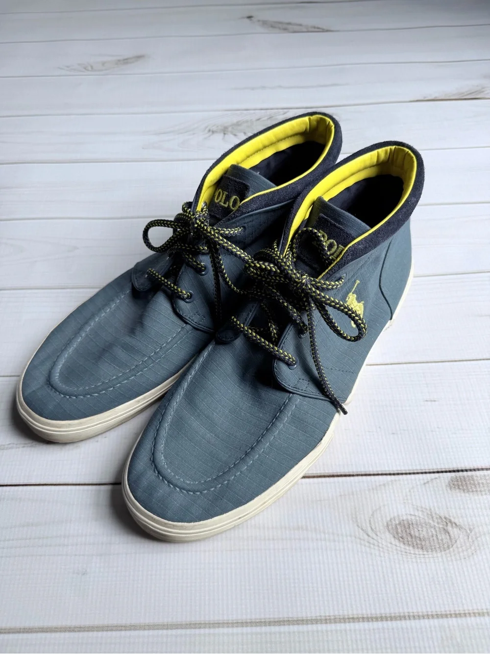 Polo by Ralph Lauren Blue Chukka Boots with Yellow Logo